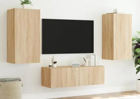 Comode TV de perete cu lumini LED, 3 piese, stejar sonoma - 5/5