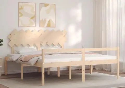 Cadru de pat senior cu tăblie, Super King Size, lemn masiv - 3/5