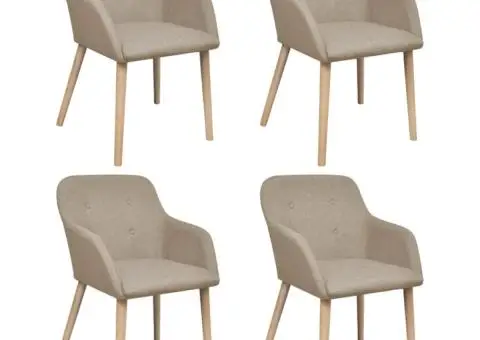 Scaune de bucătărie, 4 buc, bej, textil & lemn de stejar masiv - 1/5