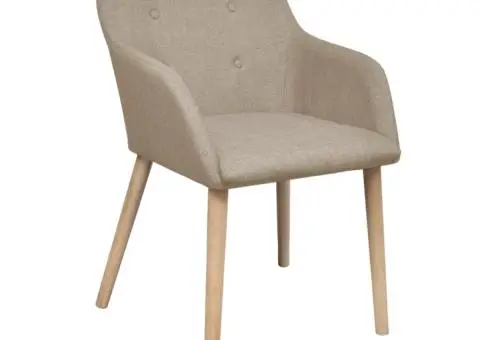 Scaune de bucătărie, 4 buc, bej, textil & lemn de stejar masiv - 2/5