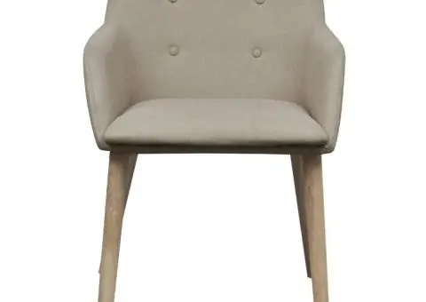 Scaune de bucătărie, 4 buc, bej, textil & lemn de stejar masiv - 3/5