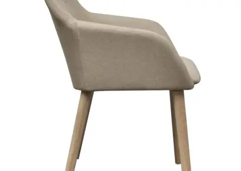 Scaune de bucătărie, 4 buc, bej, textil & lemn de stejar masiv - 4/5