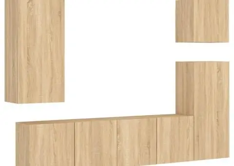 Unități TV de perete, 5 piese, stejar sonoma, lemn prelucrat - 2/5