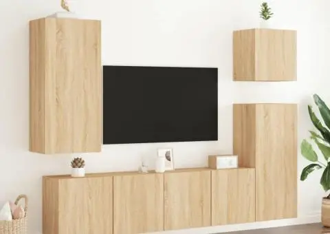 Unități TV de perete, 5 piese, stejar sonoma, lemn prelucrat - 3/5
