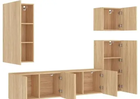 Unități TV de perete, 5 piese, stejar sonoma, lemn prelucrat - 4/5