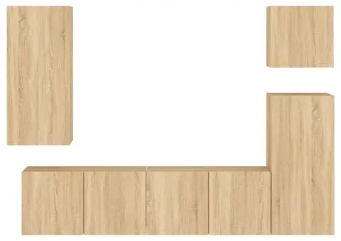 Unități TV de perete, 5 piese, stejar sonoma, lemn prelucrat - 5/5