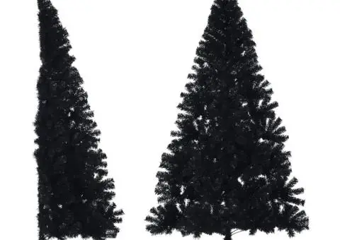 Jumătate brad de Crăciun artificial cu suport, negru 180 cm PVC - 1/5