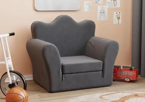 Canapea extensibilă pentru copii, antracit, pluș moale - 1/5