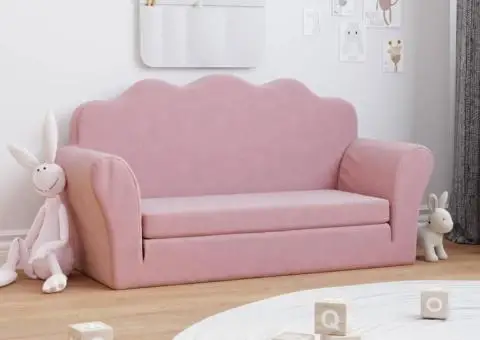 Canapea extensibilă pentru copii cu 2 locuri, roz, pluș moale - 1/5