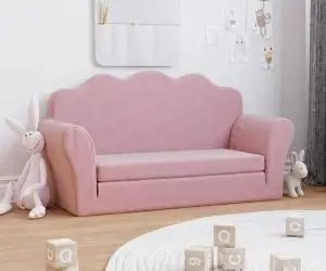 vidaXL Canapea extensibilă pentru copii cu 2 locuri, roz, pluș moale