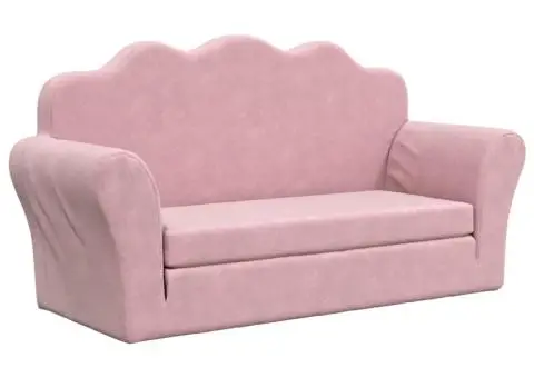 Canapea extensibilă pentru copii cu 2 locuri, roz, pluș moale - 2/5