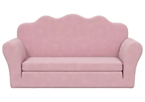 Canapea extensibilă pentru copii cu 2 locuri, roz, pluș moale - 3/5