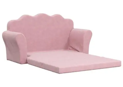 Canapea extensibilă pentru copii cu 2 locuri, roz, pluș moale - 4/5