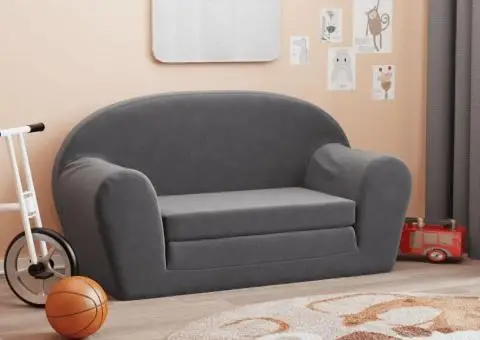 Canapea extensibilă de copii cu 2 locuri, antracit, pluș moale - 1/5