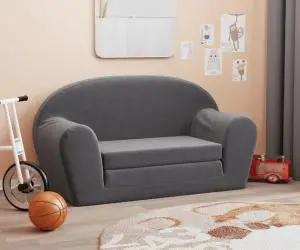 vidaXL Canapea extensibilă de copii cu 2 locuri, antracit, pluș moale
