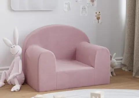 Canapea pentru copii, roz, pluș moale - 1/5