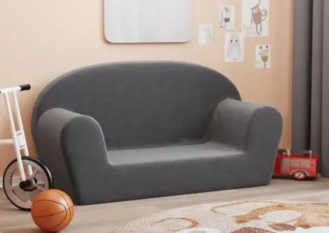 Canapea pentru copii cu 2 locuri, antracit, pluș moale - 1/5