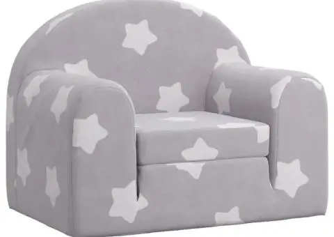 Canapea extensibilă de copii, gri deschis cu stele, pluș moale - 2/5