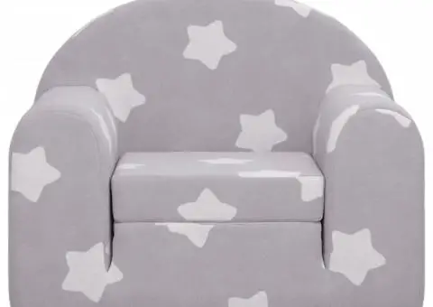 Canapea extensibilă de copii, gri deschis cu stele, pluș moale - 3/5