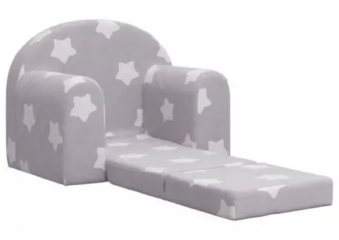 Canapea extensibilă de copii, gri deschis cu stele, pluș moale - 4/5