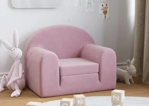 Canapea extensibilă pentru copii, roz, pluș moale - 1/5