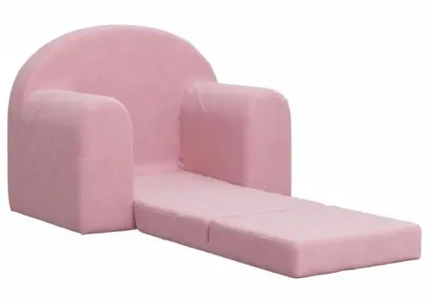Canapea extensibilă pentru copii, roz, pluș moale - 4/5