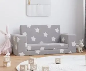vidaXL Canapea extensibilă copii 2 locuri gri deschis/stele pluș moale