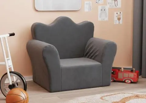 Canapea pentru copii, antracit, pluș moale - 1/5