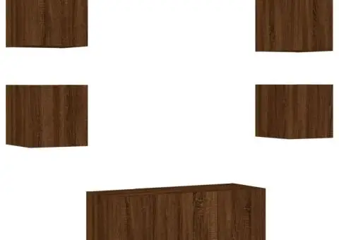 Unități de perete TV cu LED-uri, 6 piese, stejar maro, lemn - 3/5