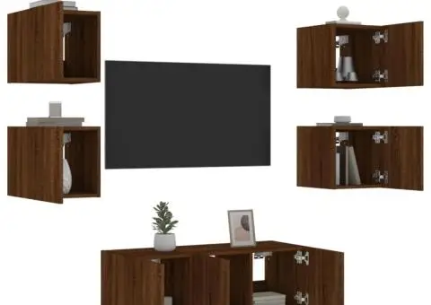 Unități de perete TV cu LED-uri, 6 piese, stejar maro, lemn - 5/5