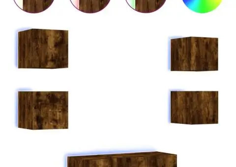 Unități de perete TV cu LED-uri, 6 piese, stejar fumuriu, lemn - 2/5