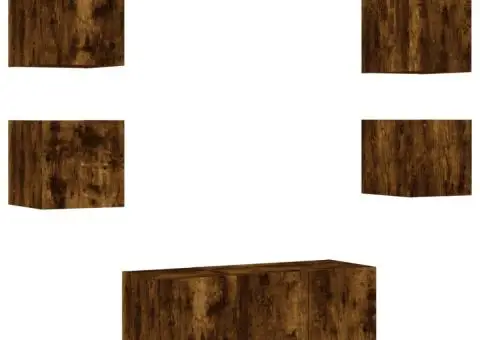 Unități de perete TV cu LED-uri, 6 piese, stejar fumuriu, lemn - 3/5