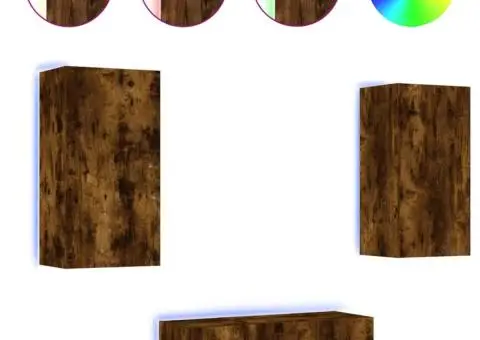 Unități de perete TV cu LED-uri, 4 piese, stejar fumuriu, lemn - 2/5