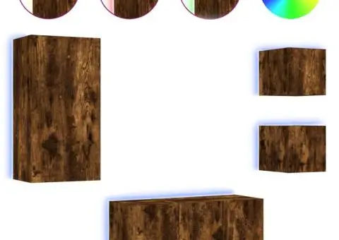 Unități de perete TV cu LED-uri, 5 piese, stejar fumuriu, lemn - 2/5