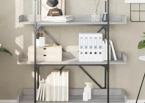 Bibliotecă 3 niveluri gri sonoma 100x33x108,5 cm lemn prelucrat - 3/5