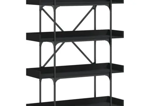 Bibliotecă cu 4 niveluri, negru, 100x33x145,5 cm lemn prelucrat - 2/5