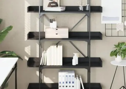 Bibliotecă cu 4 niveluri, negru, 100x33x145,5 cm lemn prelucrat - 3/5