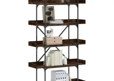 Bibliotecă cu 5 niveluri, stejar fumuriu, 100x33x180,5 cm, lemn - 1/5