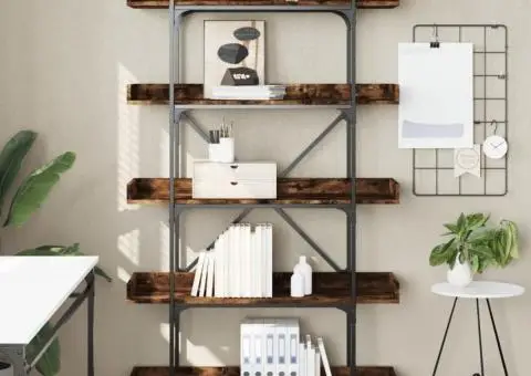 Bibliotecă cu 5 niveluri, stejar fumuriu, 100x33x180,5 cm, lemn - 3/5