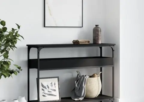 Măsuță consolă cu raft, negru, 100x29x75 cm, lemn prelucrat - 3/5