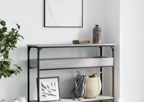 Măsuță consolă cu raft gri sonoma 100x29x75 cm lemn prelucrat - 3/5