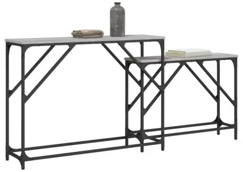 Mese console suprapuse, 2 buc, gri sonoma, lemn prelucrat - 3/5