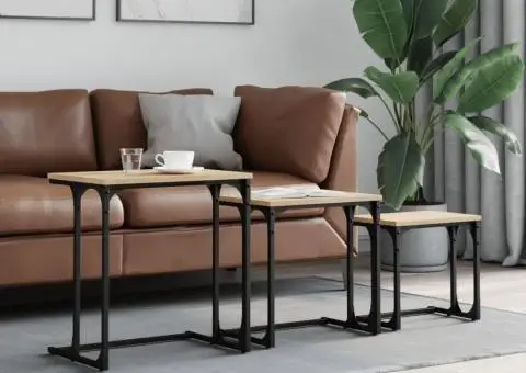 Mese suprapuse de cafea, 3 buc, stejar sonoma, lemn prelucrat - 1/5