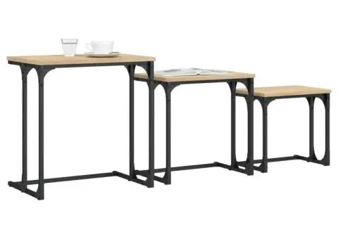 Mese suprapuse de cafea, 3 buc, stejar sonoma, lemn prelucrat - 3/5