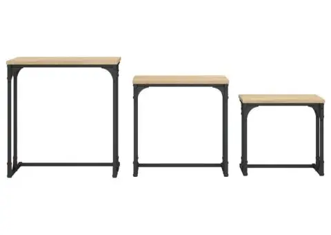 Mese suprapuse de cafea, 3 buc, stejar sonoma, lemn prelucrat - 5/5