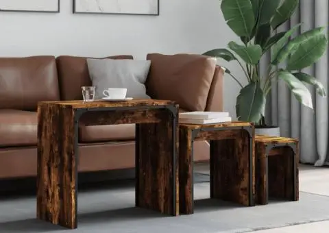 Măsuțe suprapuse de cafea 3 buc, stejar fumuriu, lemn prelucrat - 1/5