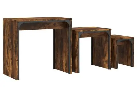 Măsuțe suprapuse de cafea 3 buc, stejar fumuriu, lemn prelucrat - 2/5