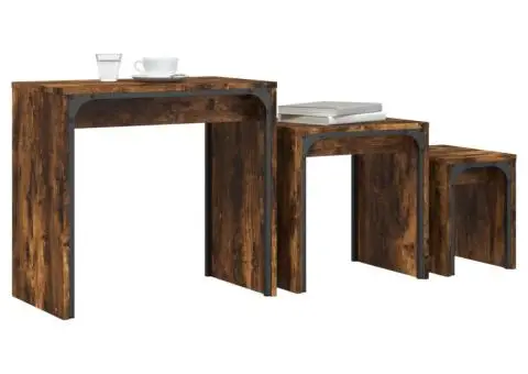 Măsuțe suprapuse de cafea 3 buc, stejar fumuriu, lemn prelucrat - 3/5