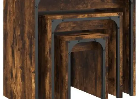 Măsuțe suprapuse de cafea 3 buc, stejar fumuriu, lemn prelucrat - 4/5