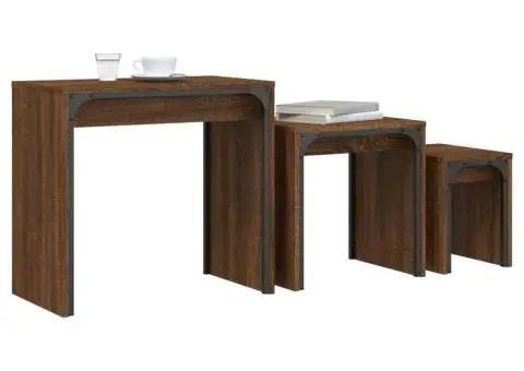 Mese suprapuse de cafea, 3 buc, stejar maro, lemn prelucrat - 3/5